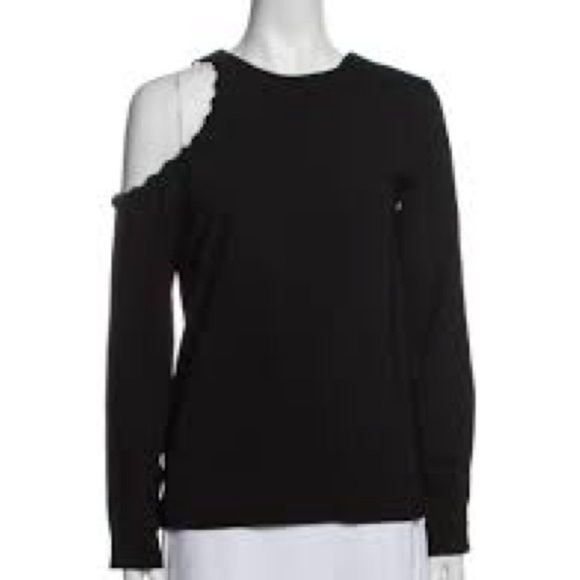 IRO Bherock Cold Shoulder Whipstitch Cut Out Top Blouse Black Size 36 - Picture 3 of 5